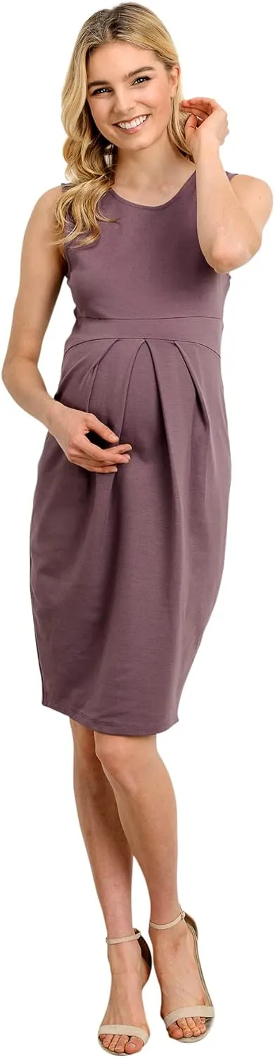 Womens Front Pleat Knee Length Midi Maternity Dress