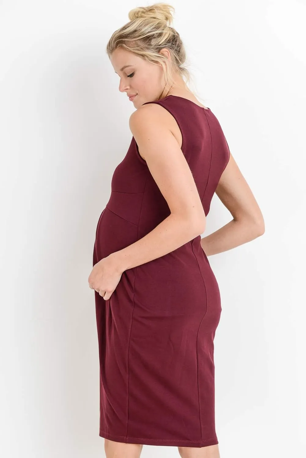 Womens Front Pleat Knee Length Midi Maternity Dress