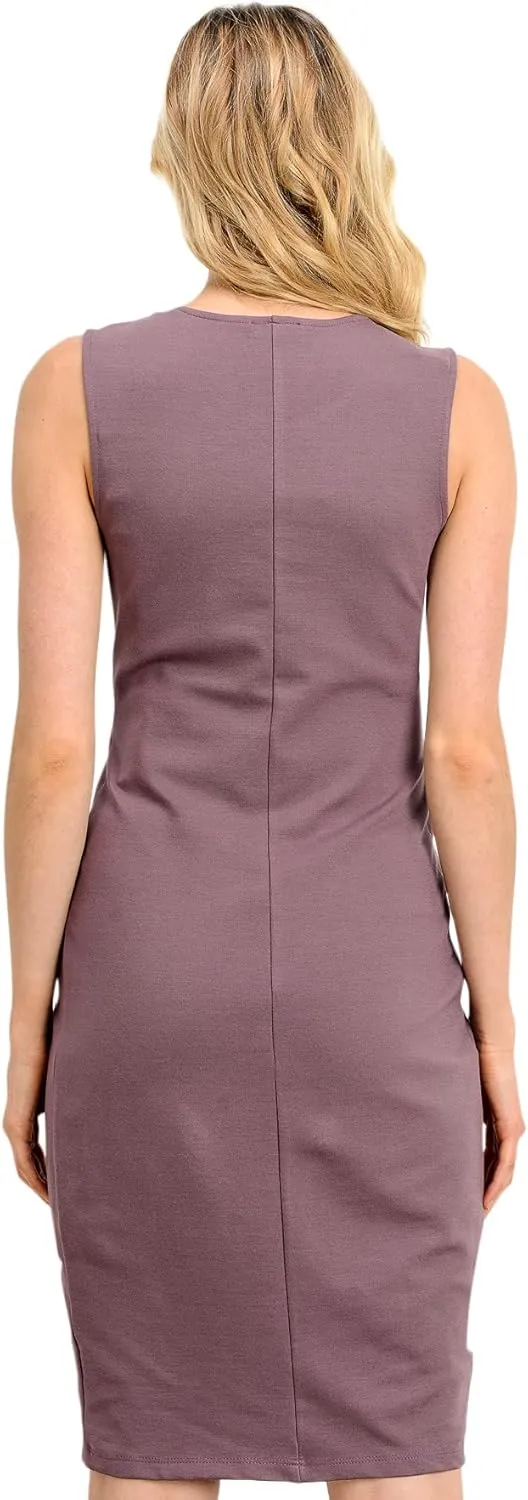 Womens Front Pleat Knee Length Midi Maternity Dress