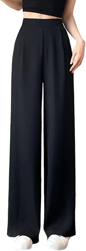 Women's High Waist Straight Leg Trousers Summer Solid Lightweight Comfy Soft Stretch Premium Casual Business Pants