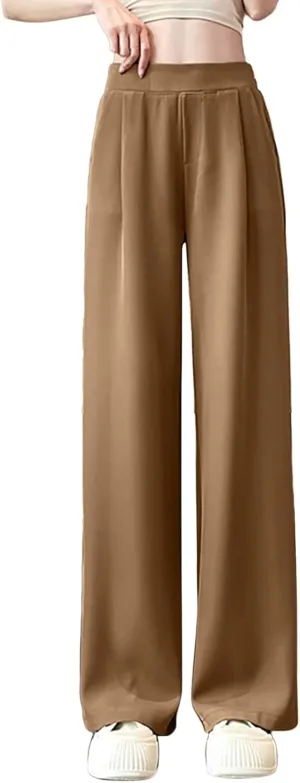 Women's High Waist Straight Leg Trousers Summer Solid Lightweight Comfy Soft Stretch Premium Casual Business Pants