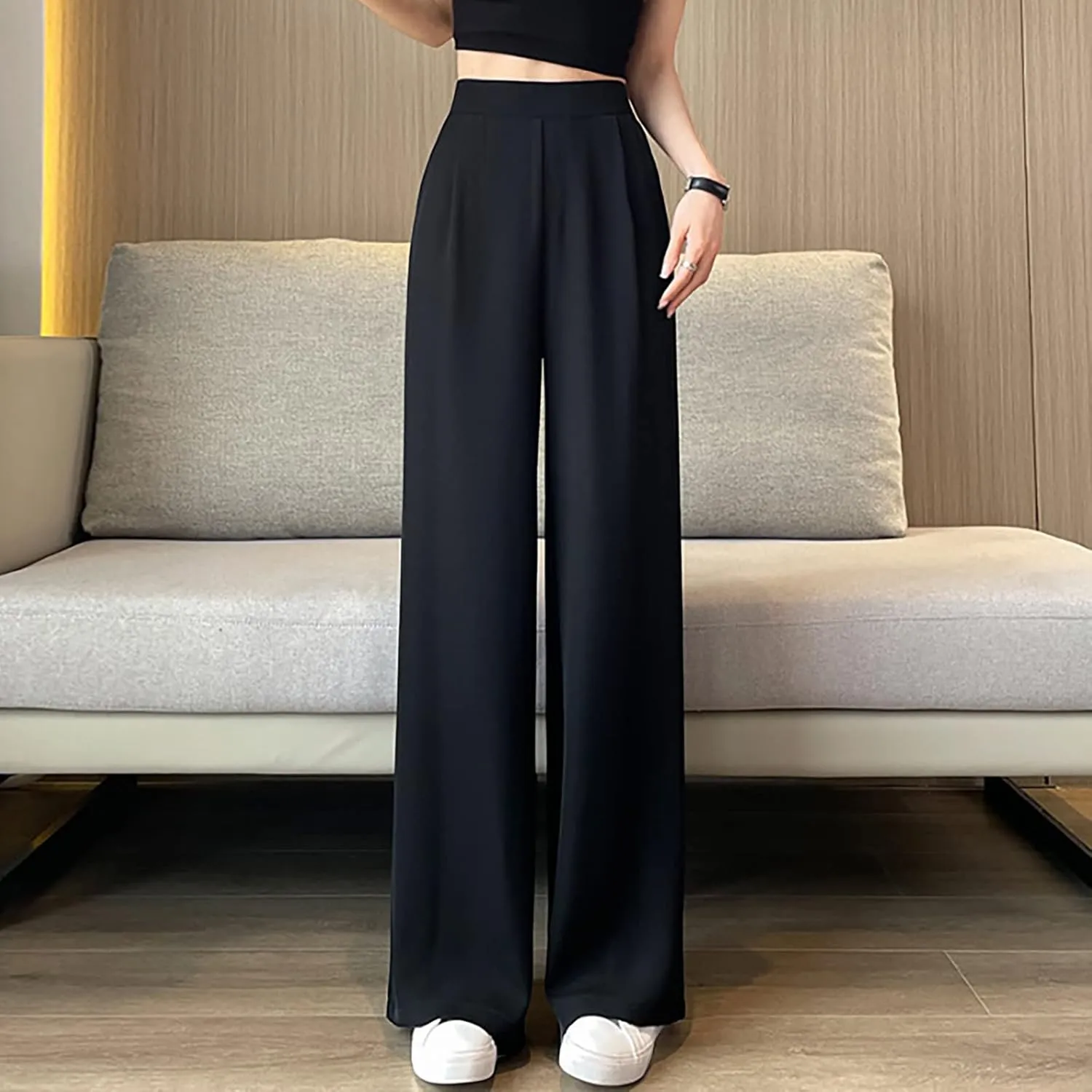 Women's High Waist Straight Leg Trousers Summer Solid Lightweight Comfy Soft Stretch Premium Casual Business Pants