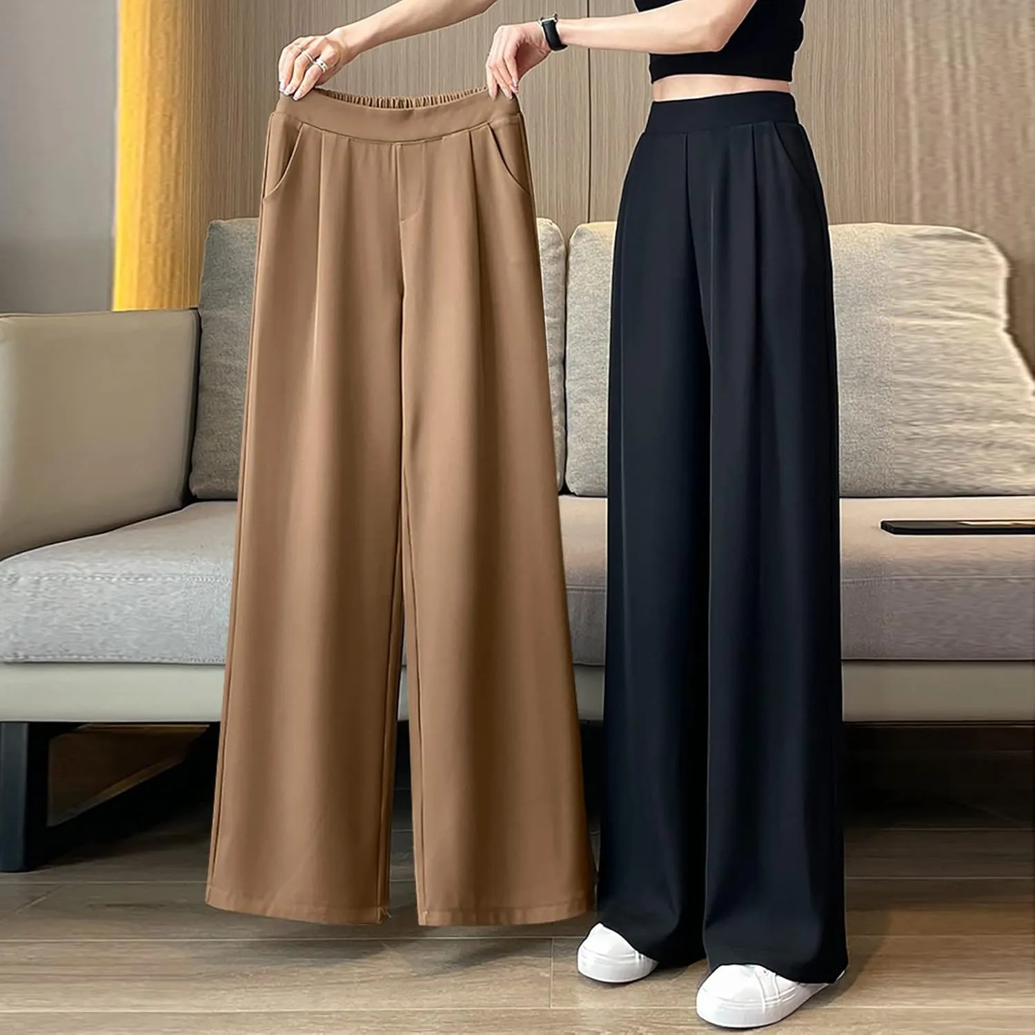 Women's High Waist Straight Leg Trousers Summer Solid Lightweight Comfy Soft Stretch Premium Casual Business Pants
