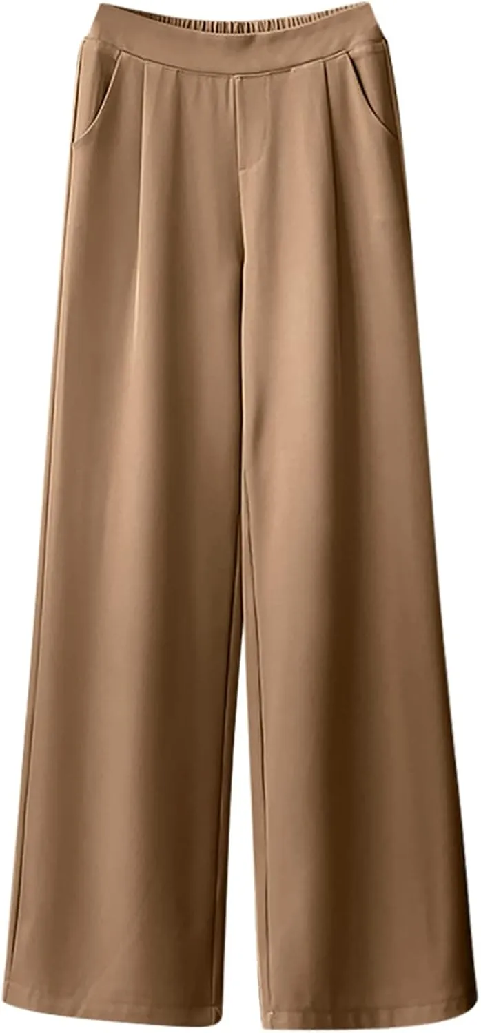 Women's High Waist Straight Leg Trousers Summer Solid Lightweight Comfy Soft Stretch Premium Casual Business Pants