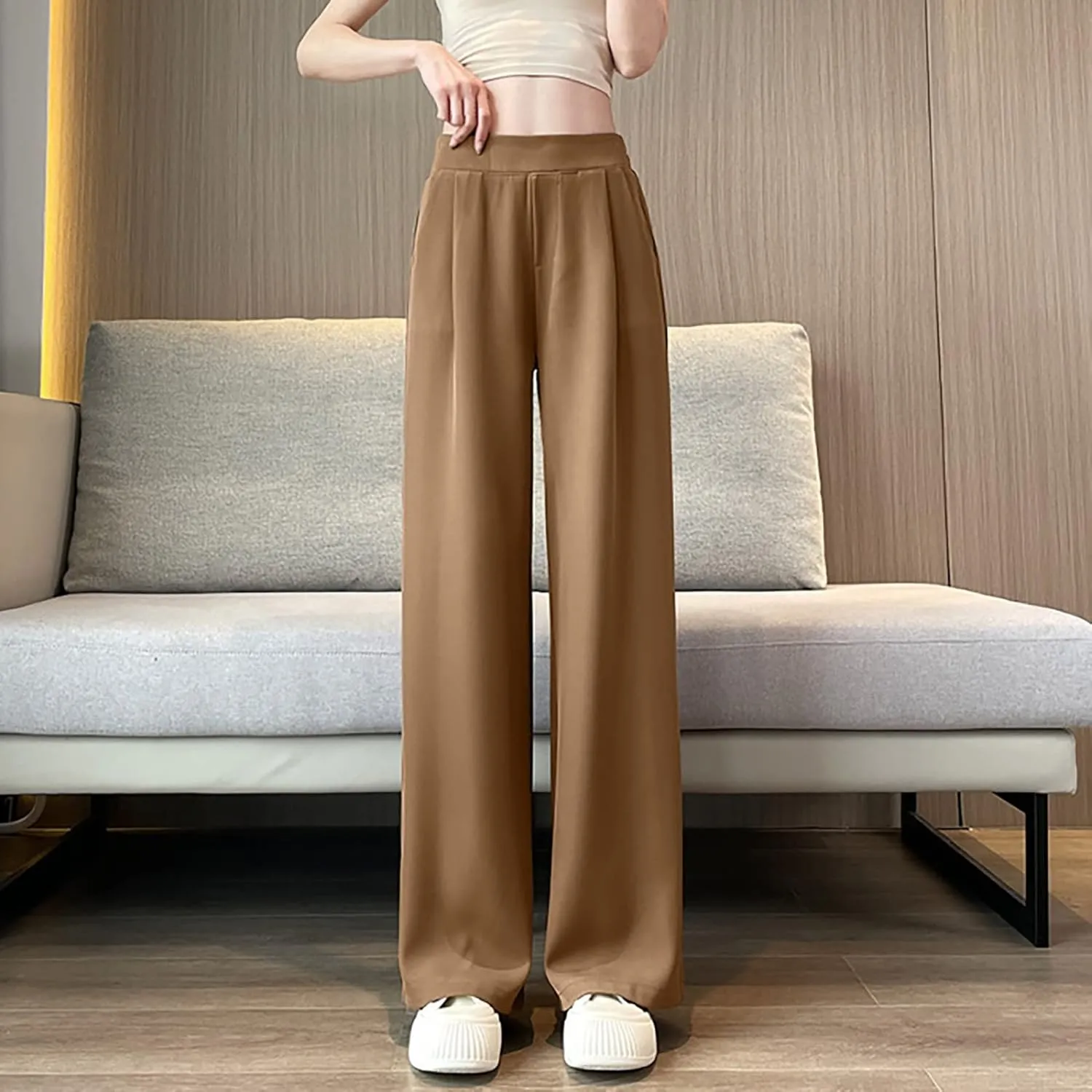 Women's High Waist Straight Leg Trousers Summer Solid Lightweight Comfy Soft Stretch Premium Casual Business Pants