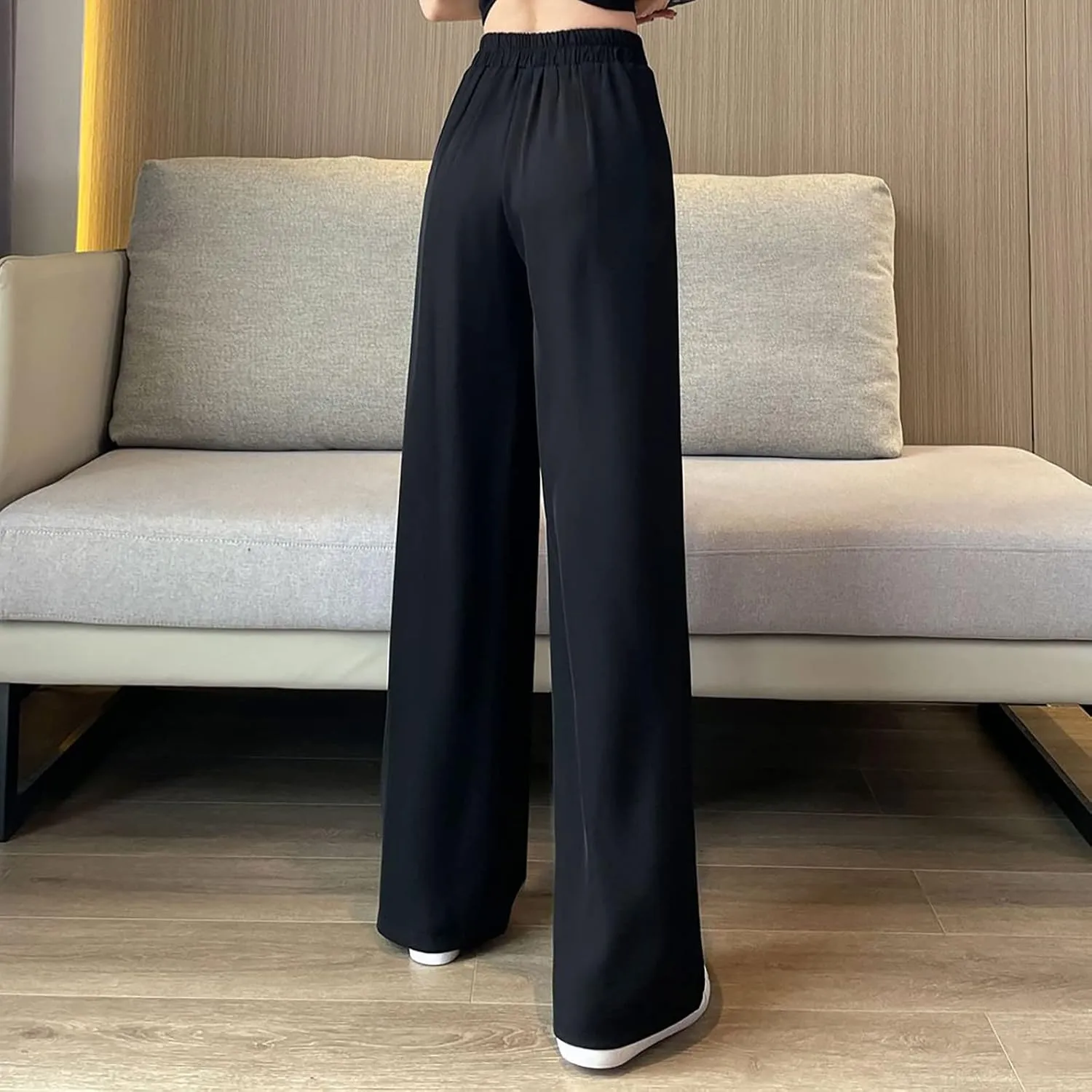 Women's High Waist Straight Leg Trousers Summer Solid Lightweight Comfy Soft Stretch Premium Casual Business Pants
