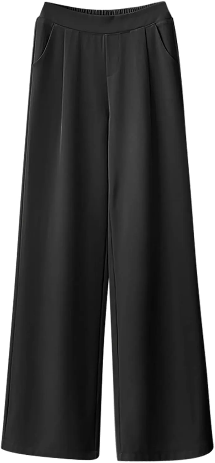 Women's High Waist Straight Leg Trousers Summer Solid Lightweight Comfy Soft Stretch Premium Casual Business Pants