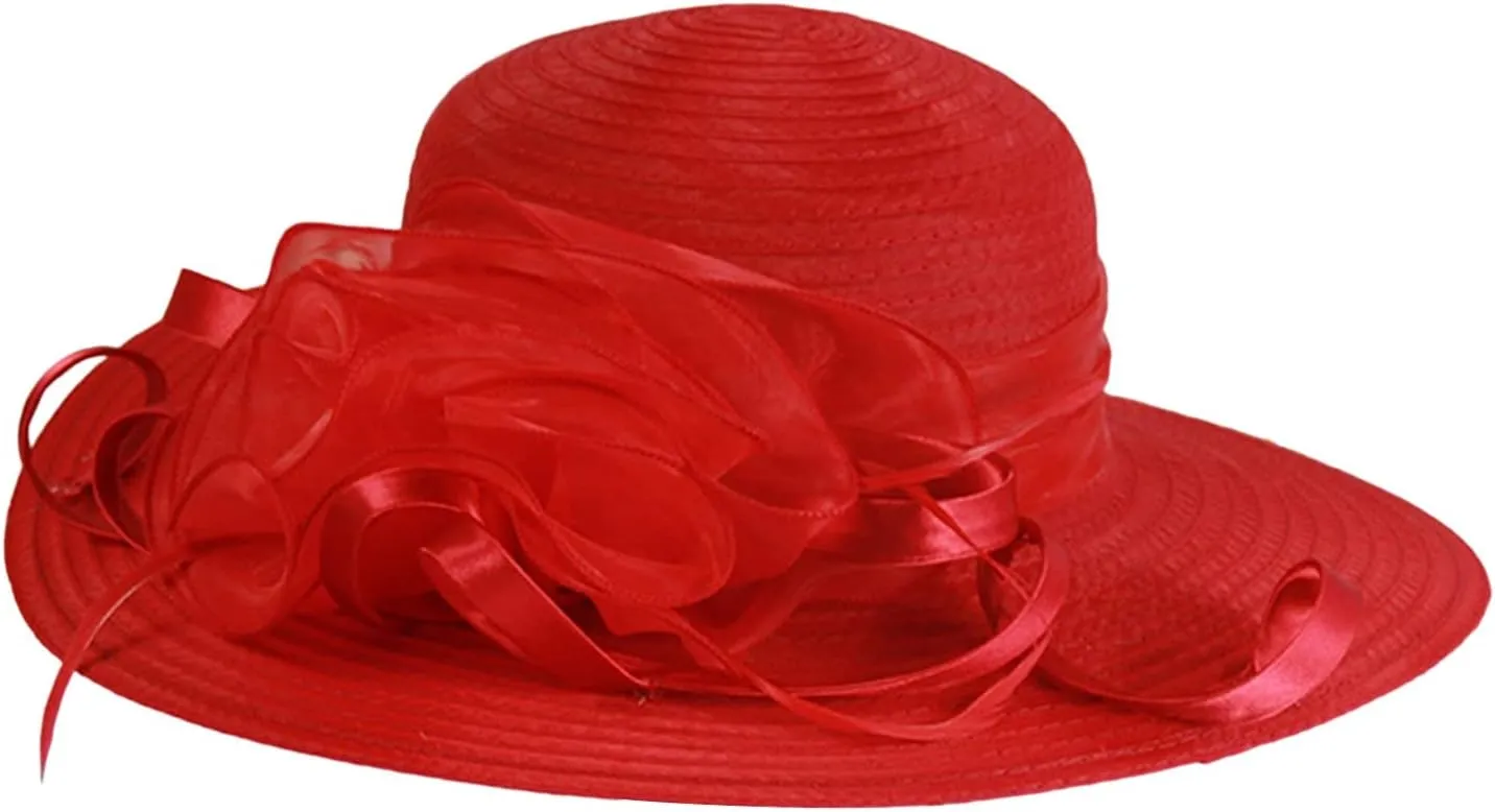 Women's Kentuck𝚢-Derby Church Dress Hat Wide Brim 𝚏 Flower Bridal Shower Hat Derby Hats for Women