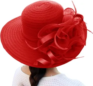 Women's Kentuck𝚢-Derby Church Dress Hat Wide Brim 𝚏 Flower Bridal Shower Hat Derby Hats for Women