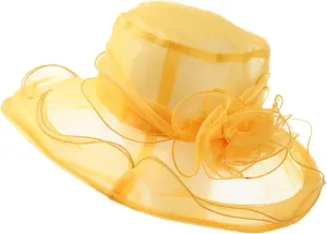 Womens Kentucky Church Derby Hats Fascinators Fancy Hats for Women Tea Party Wide Brim Organza Church Hats Sun Hats