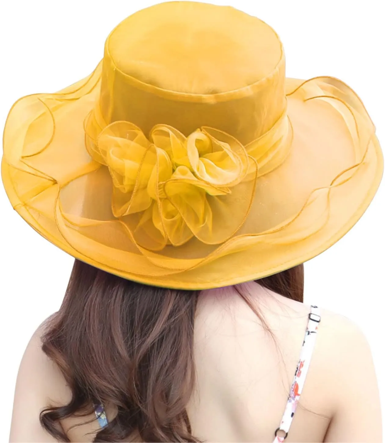 Womens Kentucky Church Derby Hats Fascinators Fancy Hats for Women Tea Party Wide Brim Organza Church Hats Sun Hats
