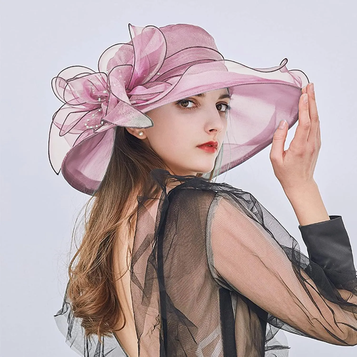 Womens Kentucky Church Derby Hats Fascinators Womens Summer Tea Party Hats Wide Brim Organza Church Hats Sun Hats