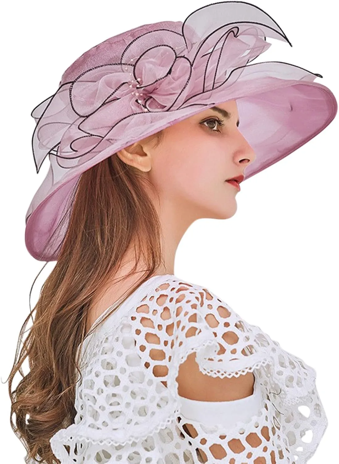 Womens Kentucky Church Derby Hats Fascinators Womens Summer Tea Party Hats Wide Brim Organza Church Hats Sun Hats