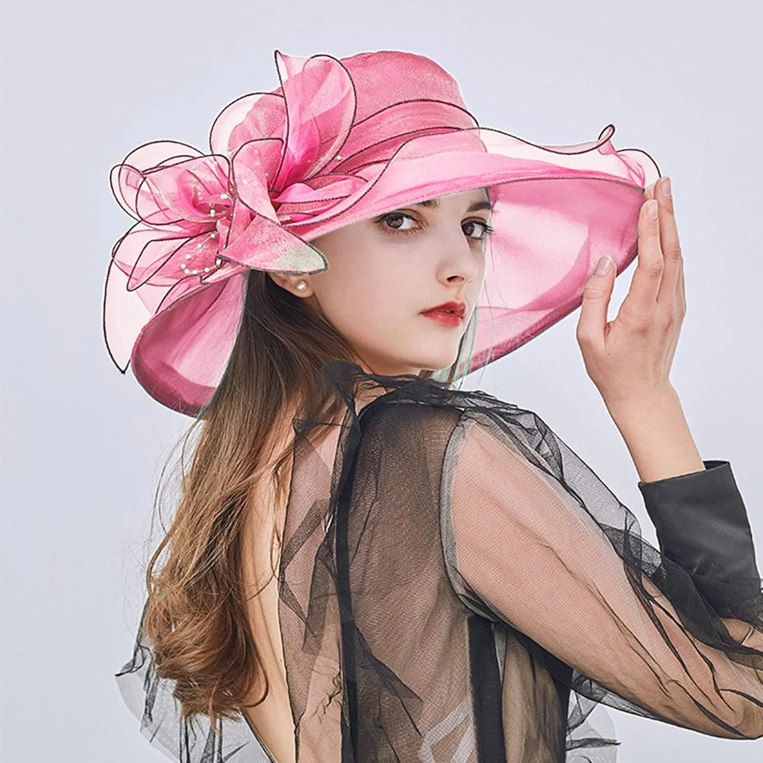 Womens Kentucky Church Derby Hats Fascinators Womens Summer Tea Party Hats Wide Brim Organza Church Hats Sun Hats