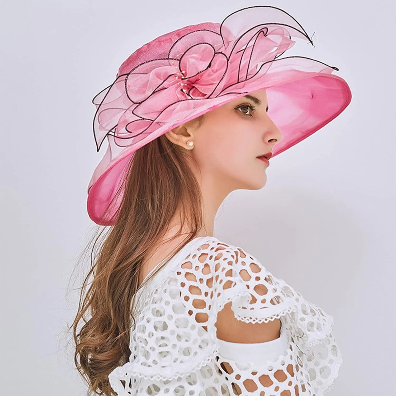 Womens Kentucky Church Derby Hats Fascinators Womens Summer Tea Party Hats Wide Brim Organza Church Hats Sun Hats