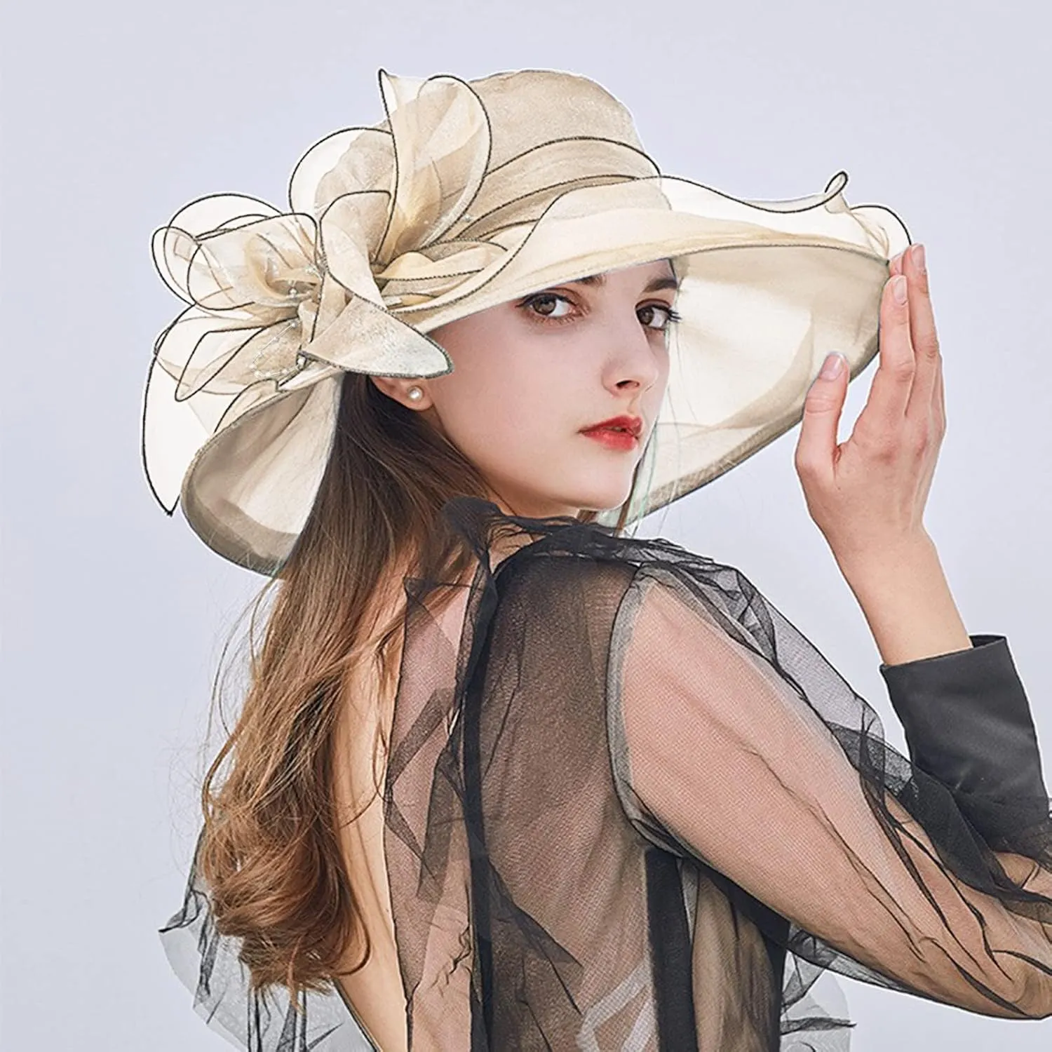 Womens Kentucky Church Derby Hats Fascinators Womens Summer Tea Party Hats Wide Brim Organza Church Hats Sun Hats