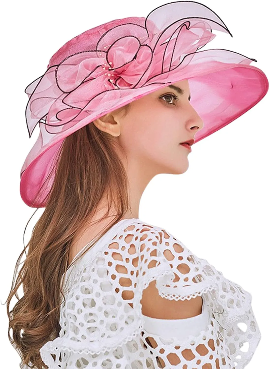 Womens Kentucky Church Derby Hats Fascinators Womens Summer Tea Party Hats Wide Brim Organza Church Hats Sun Hats