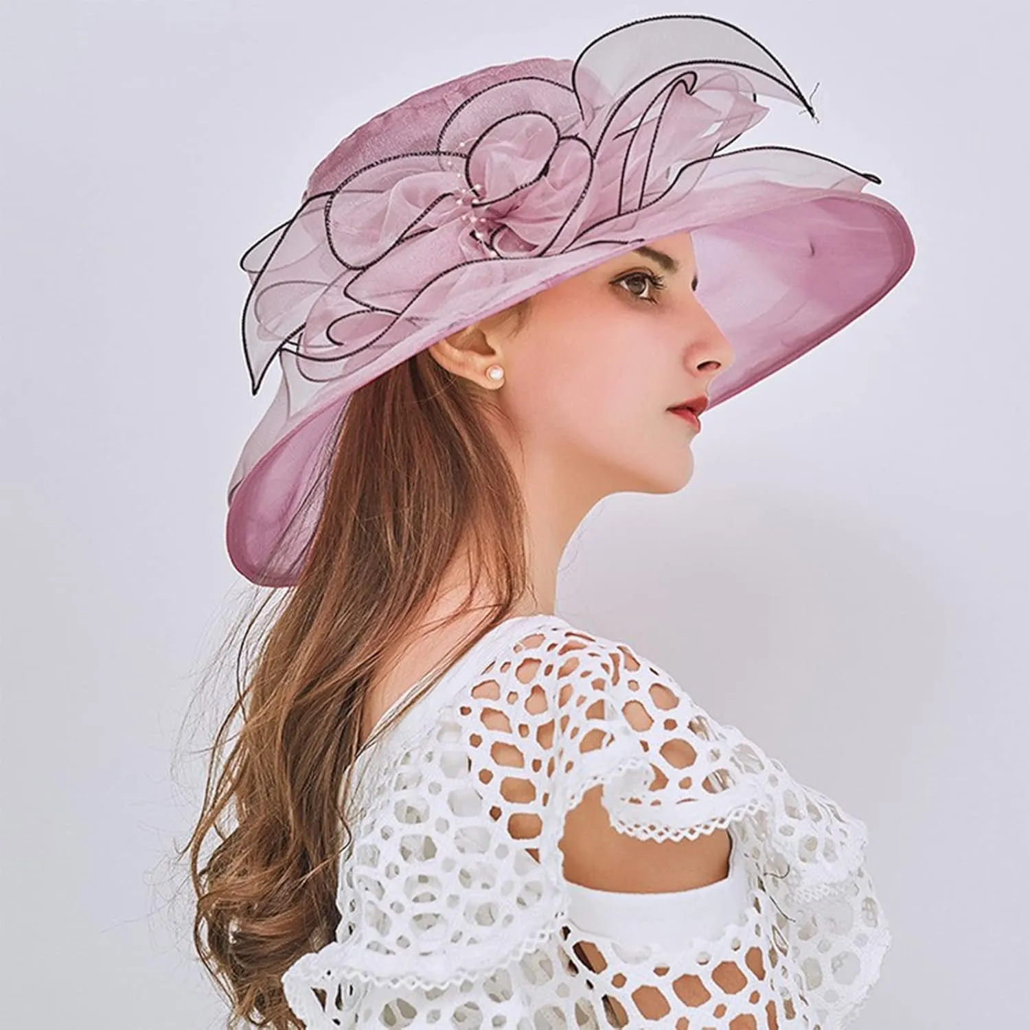 Womens Kentucky Church Derby Hats Fascinators Womens Summer Tea Party Hats Wide Brim Organza Church Hats Sun Hats