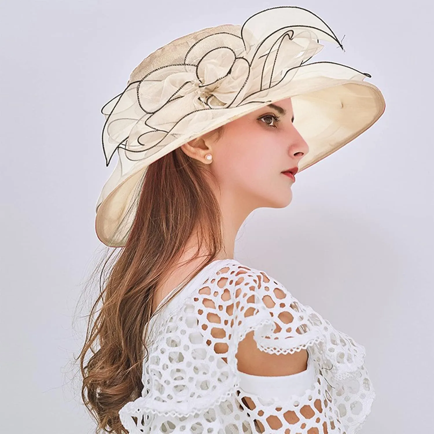 Womens Kentucky Church Derby Hats Fascinators Womens Summer Tea Party Hats Wide Brim Organza Church Hats Sun Hats