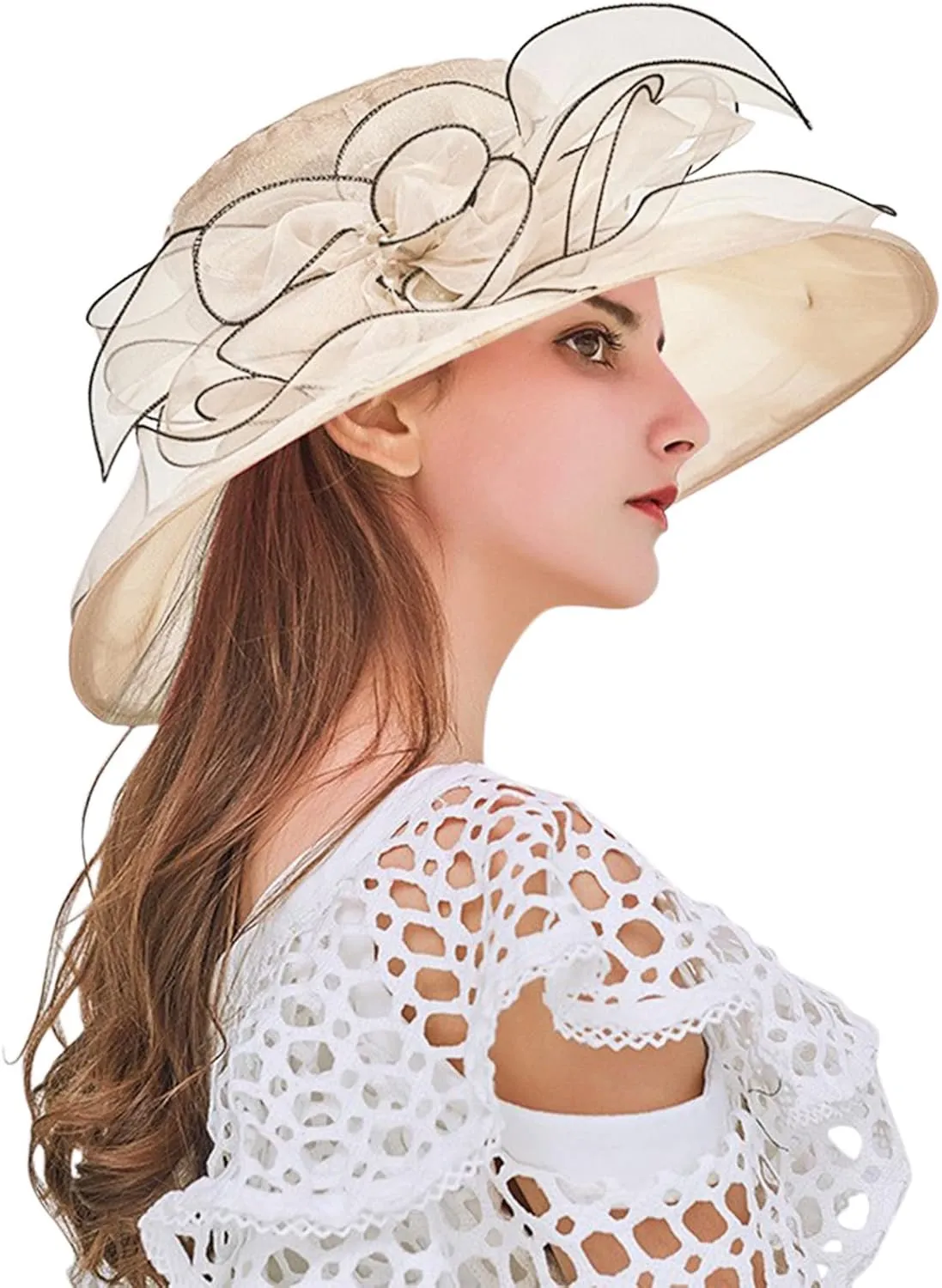 Womens Kentucky Church Derby Hats Fascinators Womens Summer Tea Party Hats Wide Brim Organza Church Hats Sun Hats