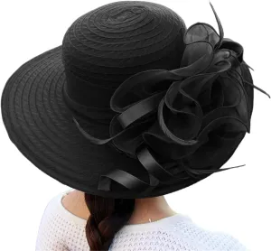 Women's Kentucky Hat Dress Hat Wide Brim Leaf Flower Bridal Beach Shower Hat Church Tea Wedding Fascinator Hat