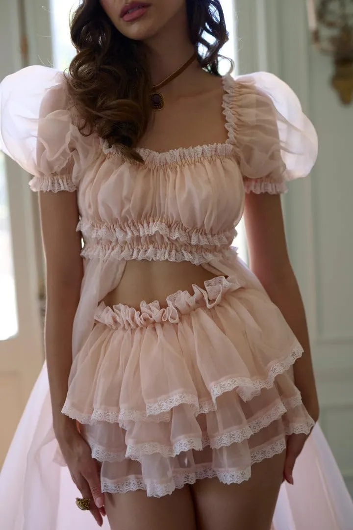 Womens Layered Ruffle Mini Skirt Y2k Pleated Lace Lingerie Skirt Mesh Tulle Elastic Frilly Fairy Princess Lolita Skirt