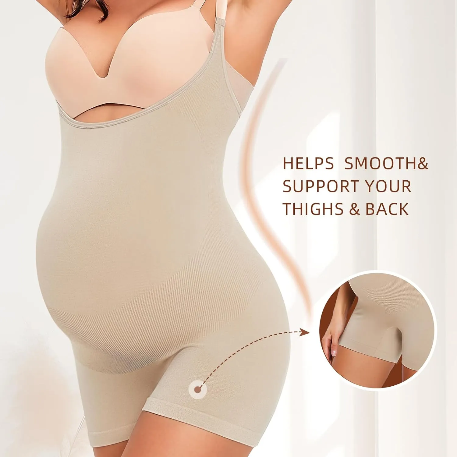 Women's Maternity Bodysuit Pregnancy Shapewear Shorts Bustless Sleeveless Tank Top Belly Support Rib Romper Jumpsuit