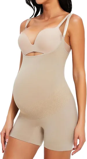 Women's Maternity Bodysuit Pregnancy Shapewear Shorts Bustless Sleeveless Tank Top Belly Support Rib Romper Jumpsuit