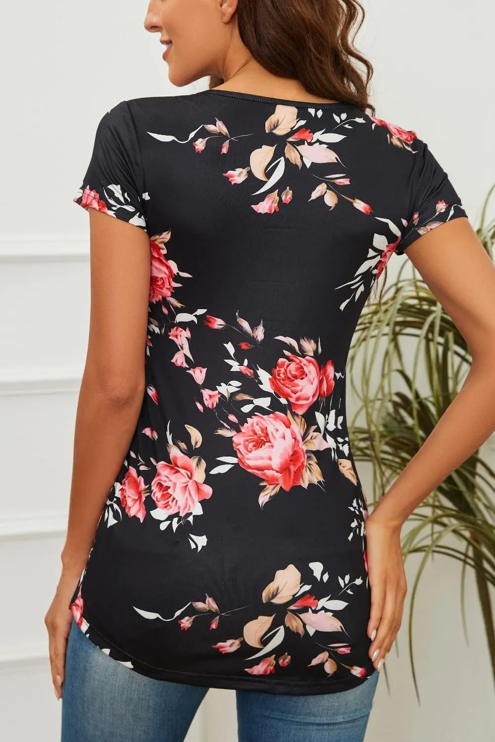 Women's Maternity Tops Short/Long Sleeve Round Neck Front Pleat Peplum Tunic Top Pregnancy Casual T Shirts