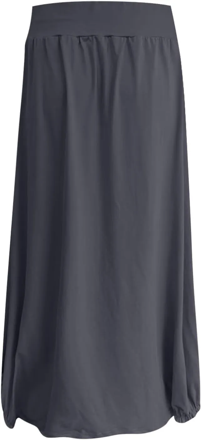 Women's Maxi Boho Skirts High Waisted Baggy Summer Skirts with Pockets Comfy Flowy Beach Skirts A Line Long Skirts