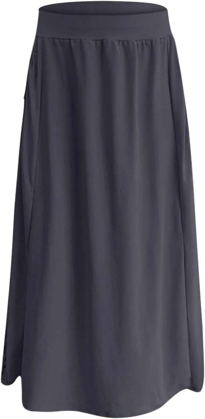 Women's Maxi Boho Skirts High Waisted Baggy Summer Skirts with Pockets Comfy Flowy Beach Skirts A Line Long Skirts
