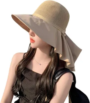 Womens Mesh Breathable Sun Hats UPF50 with Wide Brim Neck Flap Shawl Summer Foldable Beach Travel Fishing Cooling Hat