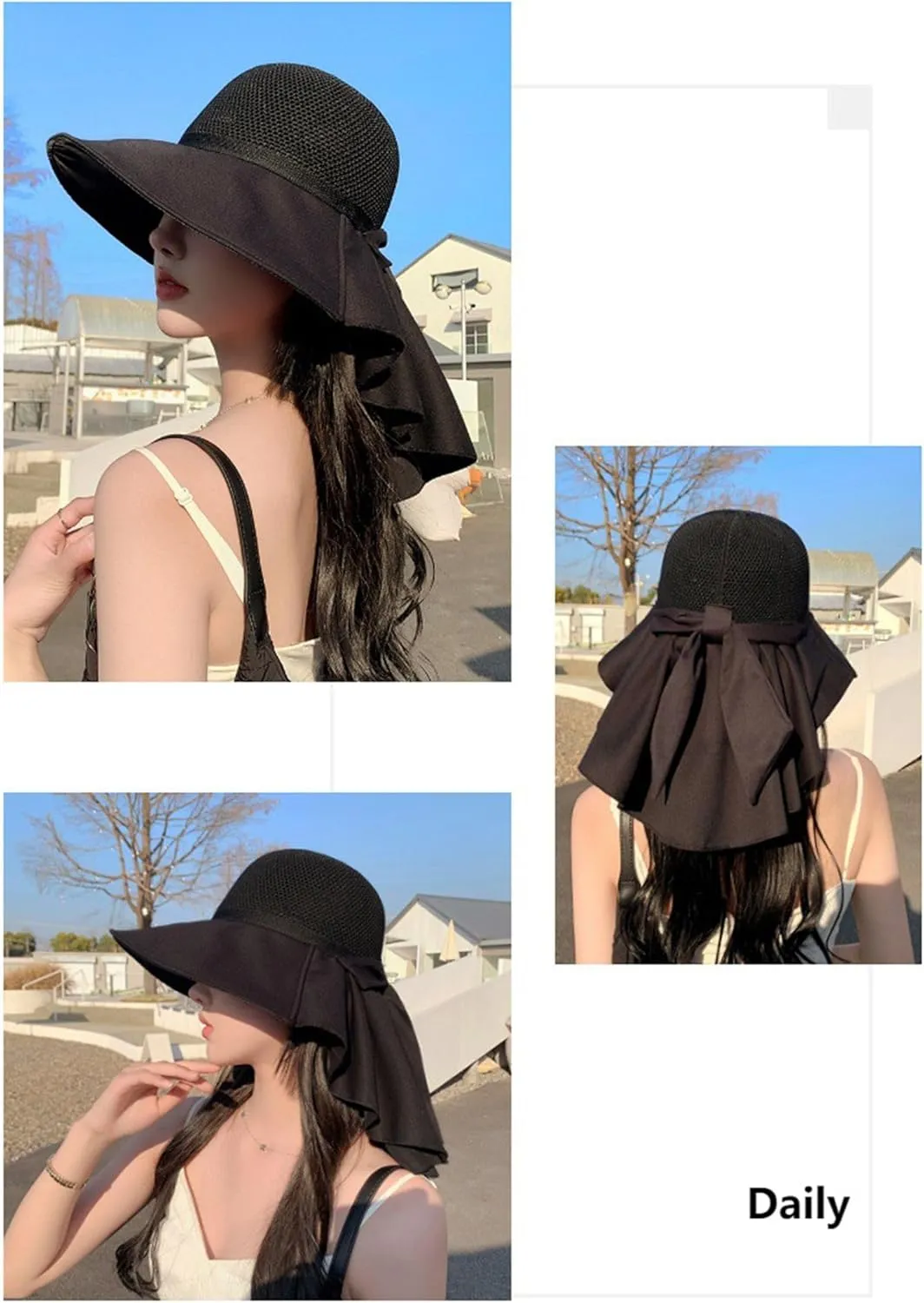 Womens Mesh Breathable Sun Hats UPF50 with Wide Brim Neck Flap Shawl Summer Foldable Cooling Hat Beach Travel Fishing