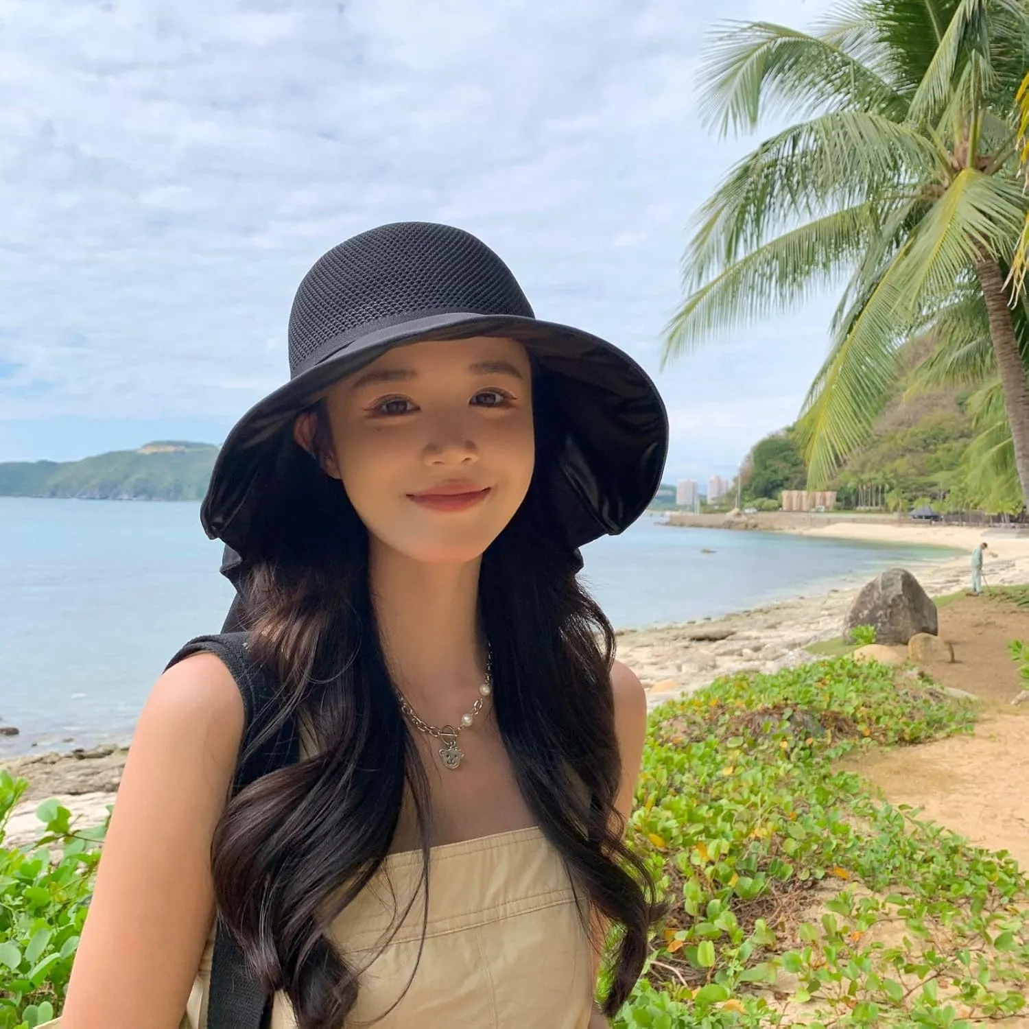Womens Mesh Breathable Sun Hats UPF50 with Wide Brim Neck Flap Shawl Summer Foldable Cooling Hat Beach Travel Fishing