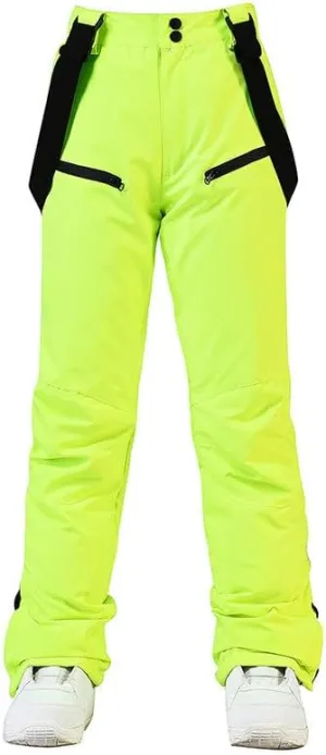 Womens Outdoor Snow Pants Detachable Ski Bib Windproof Pant Thick Thermal Hiking Snowboard Trousers with Pockets