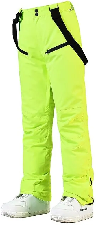 Womens Outdoor Snow Pants Detachable Ski Bib Windproof Pant Thick Thermal Hiking Snowboard Trousers with Pockets