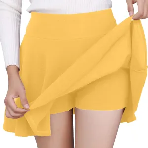 Women's Pleated Tennis Skirts Layered Ruffle Mini Skirts with Shorts for Running Workout A-line Skater (Yellow, XXXL)