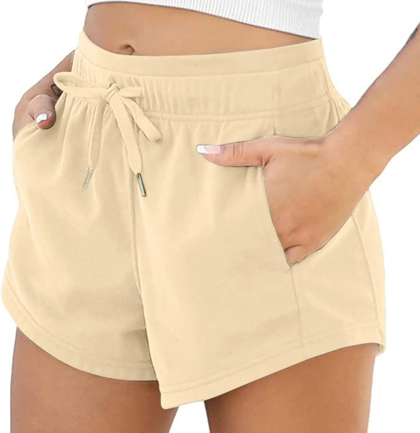 Womens Shorts Cotton High Elastic Waisted Pleated Ruffle Cute Shorts Beach Flowy Casual Shorts Denim Shorts Women