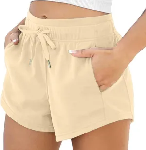 Womens Shorts Cotton High Elastic Waisted Pleated Ruffle Cute Shorts Beach Flowy Casual Shorts Denim Shorts Women