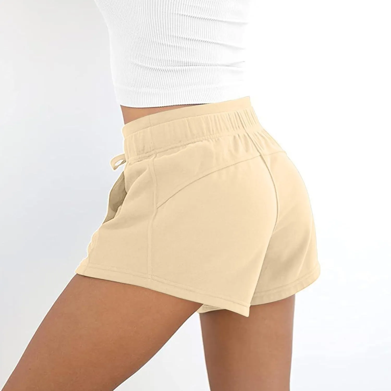 Womens Shorts Cotton High Elastic Waisted Pleated Ruffle Cute Shorts Beach Flowy Casual Shorts Denim Shorts Women