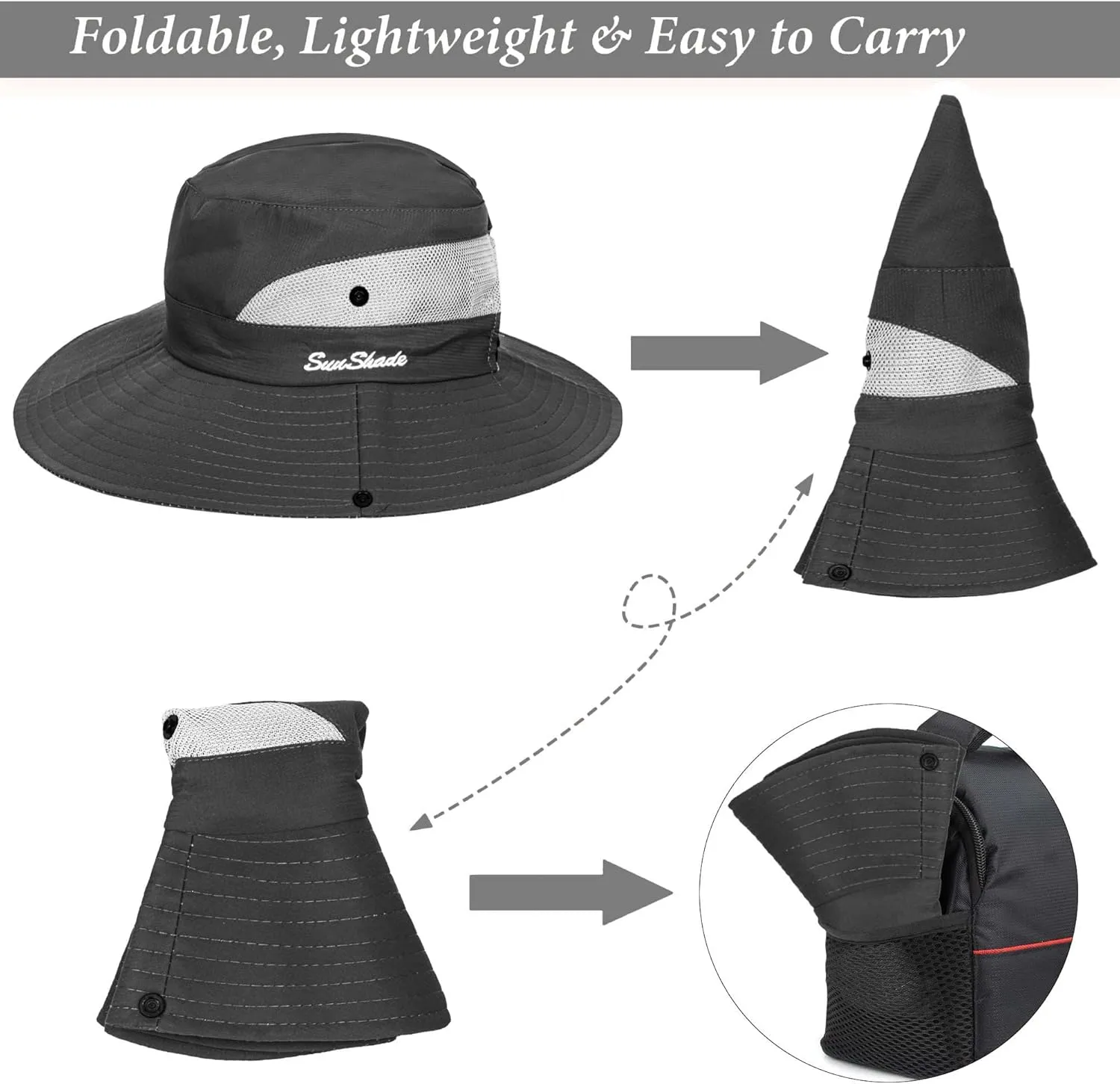 Womens Summer Quick-Dry-Sun-Hat Outdoor - Mesh Wide Brim UV-Protection Beach Fishing Hat with Ponytail Hole Foldable