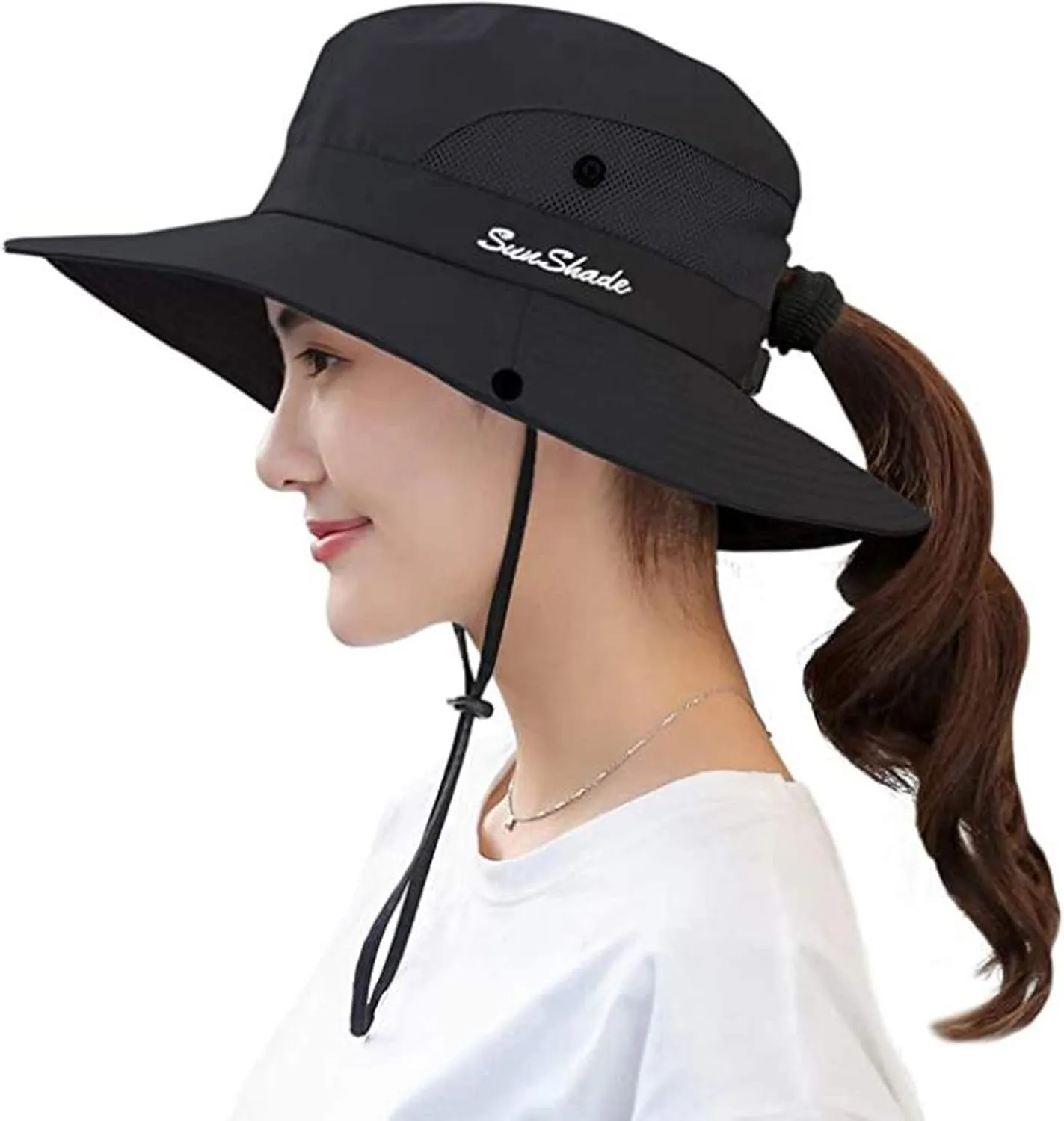 Womens Summer Quick-Dry-Sun-Hat Outdoor - Mesh Wide Brim UV-Protection Beach Fishing Hat with Ponytail Hole Foldable