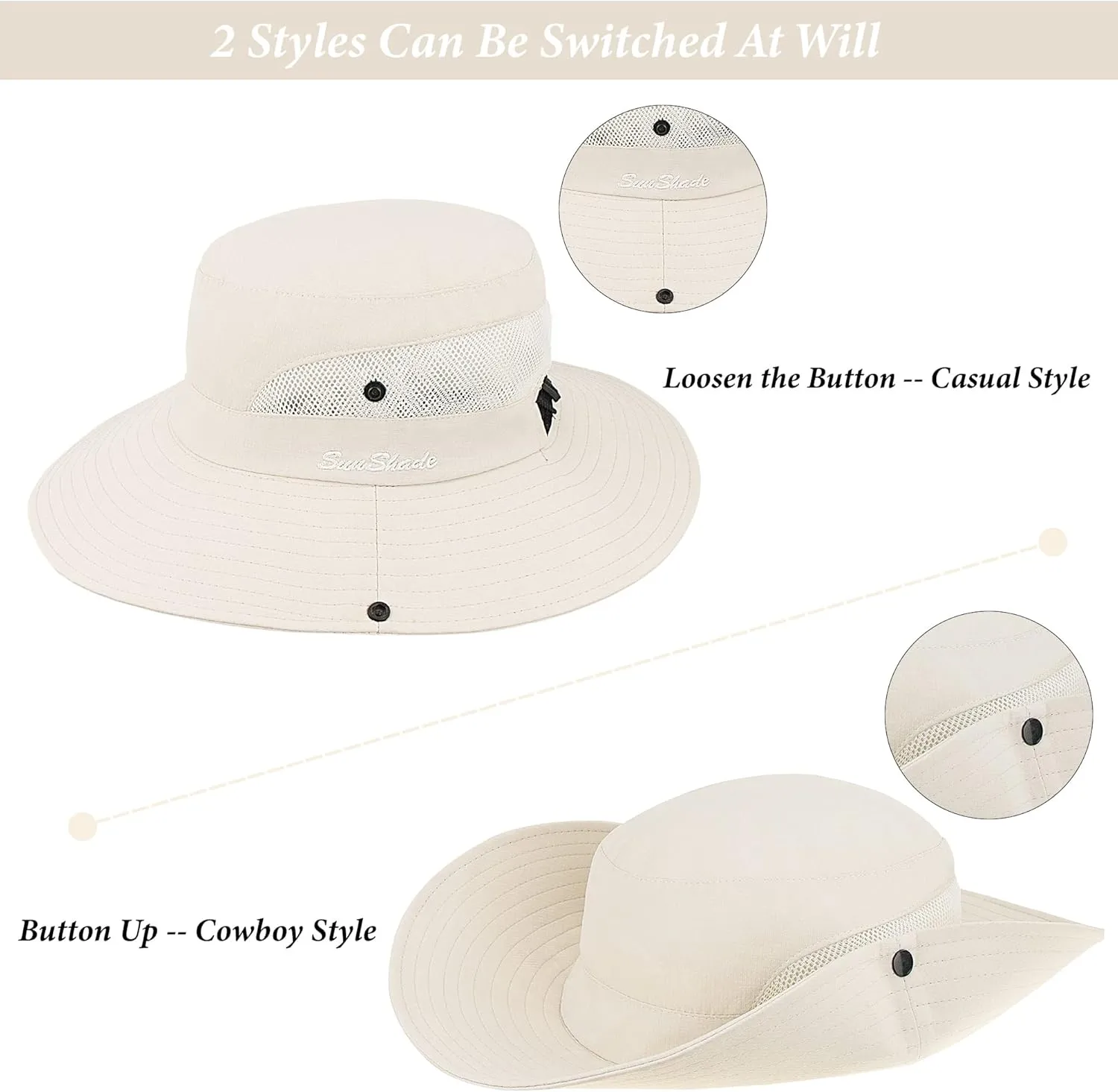 Womens Summer Quick-Dry-Sun-Hat Outdoor - Mesh Wide Brim UV-Protection Beach Fishing Hat with Ponytail Hole Foldable