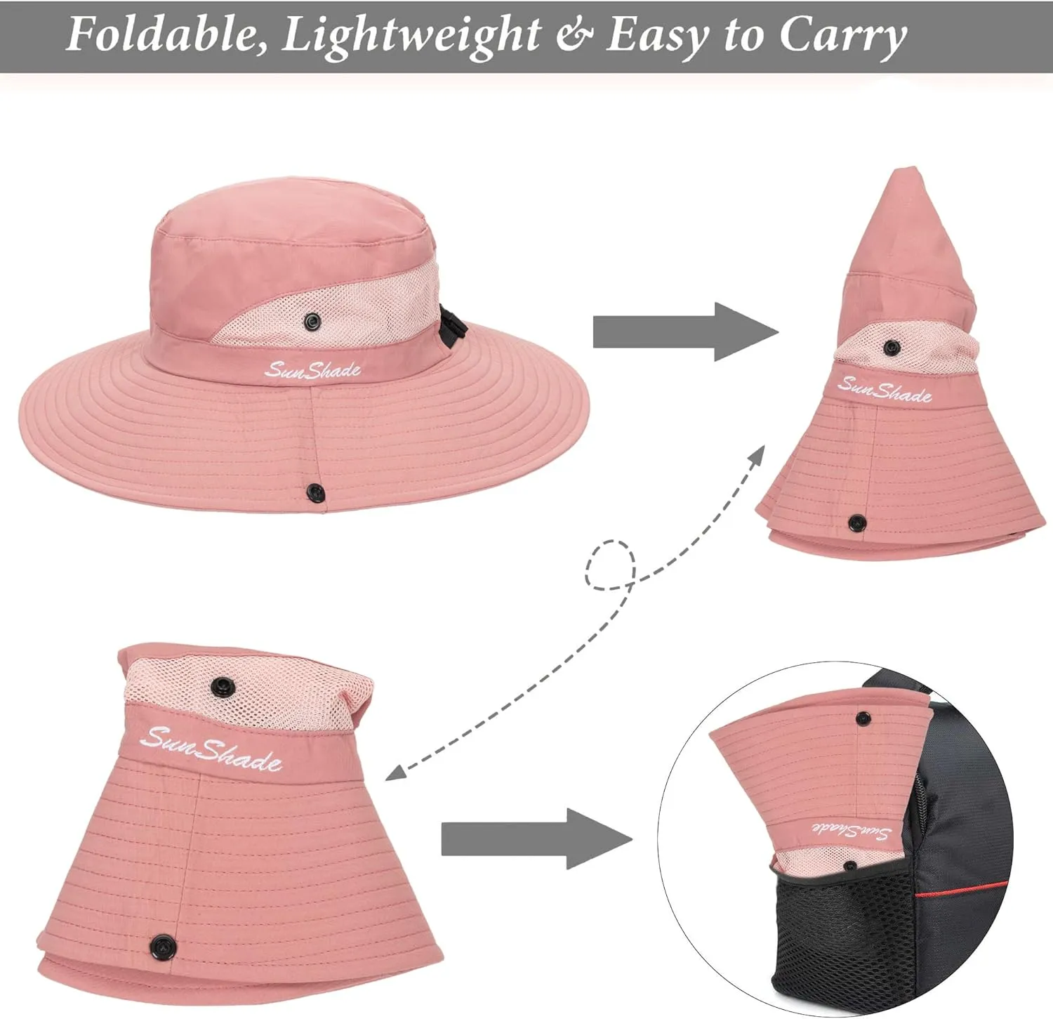Womens Summer Quick-Dry-Sun-Hat Outdoor - Mesh Wide Brim UV-Protection Beach Fishing Hat with Ponytail Hole Foldable