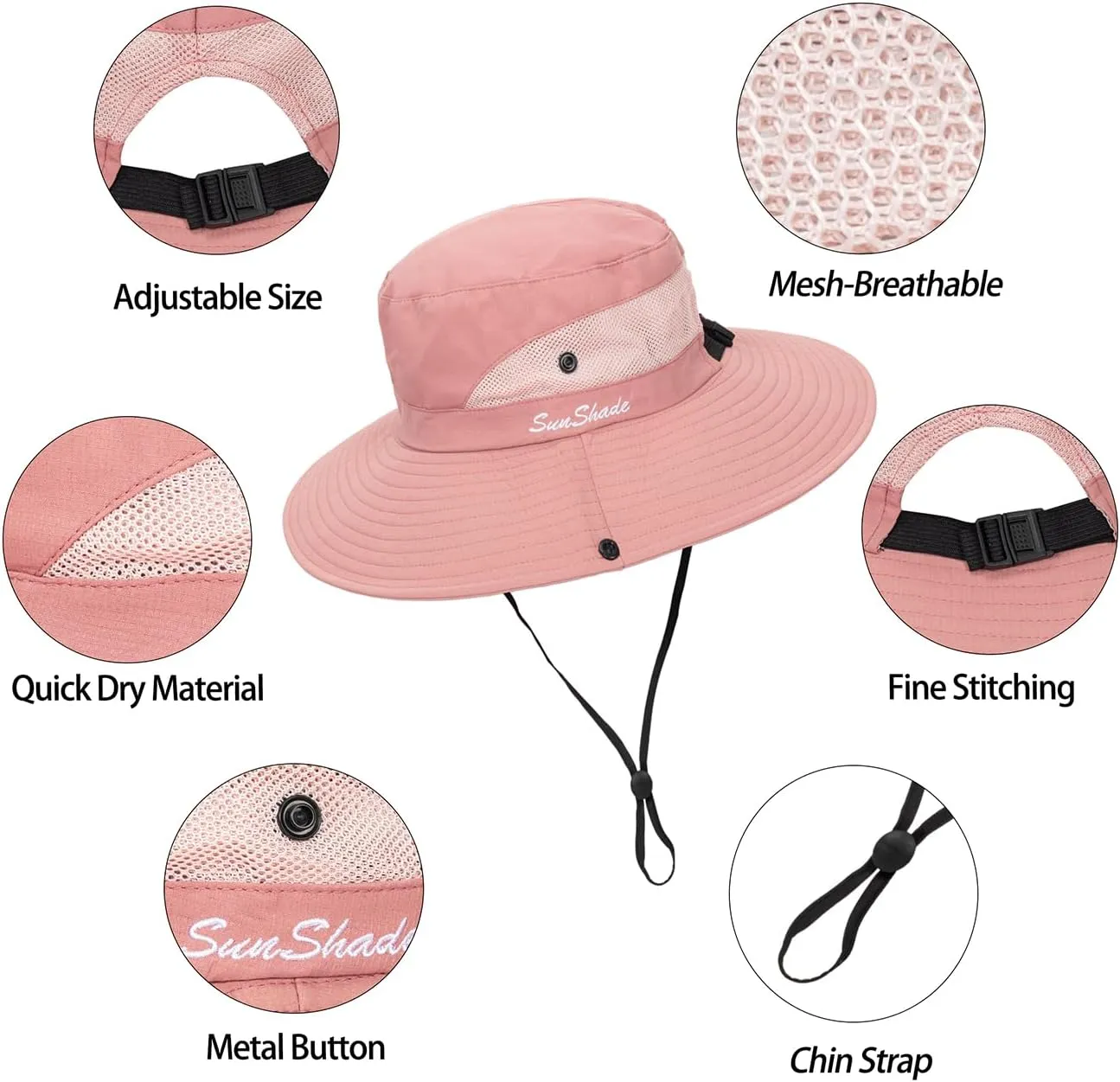 Womens Summer Quick-Dry-Sun-Hat Outdoor - Mesh Wide Brim UV-Protection Beach Fishing Hat with Ponytail Hole Foldable