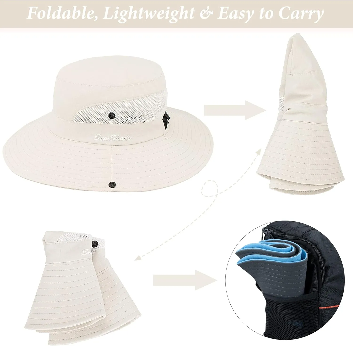 Womens Summer Quick-Dry-Sun-Hat Outdoor - Mesh Wide Brim UV-Protection Beach Fishing Hat with Ponytail Hole Foldable