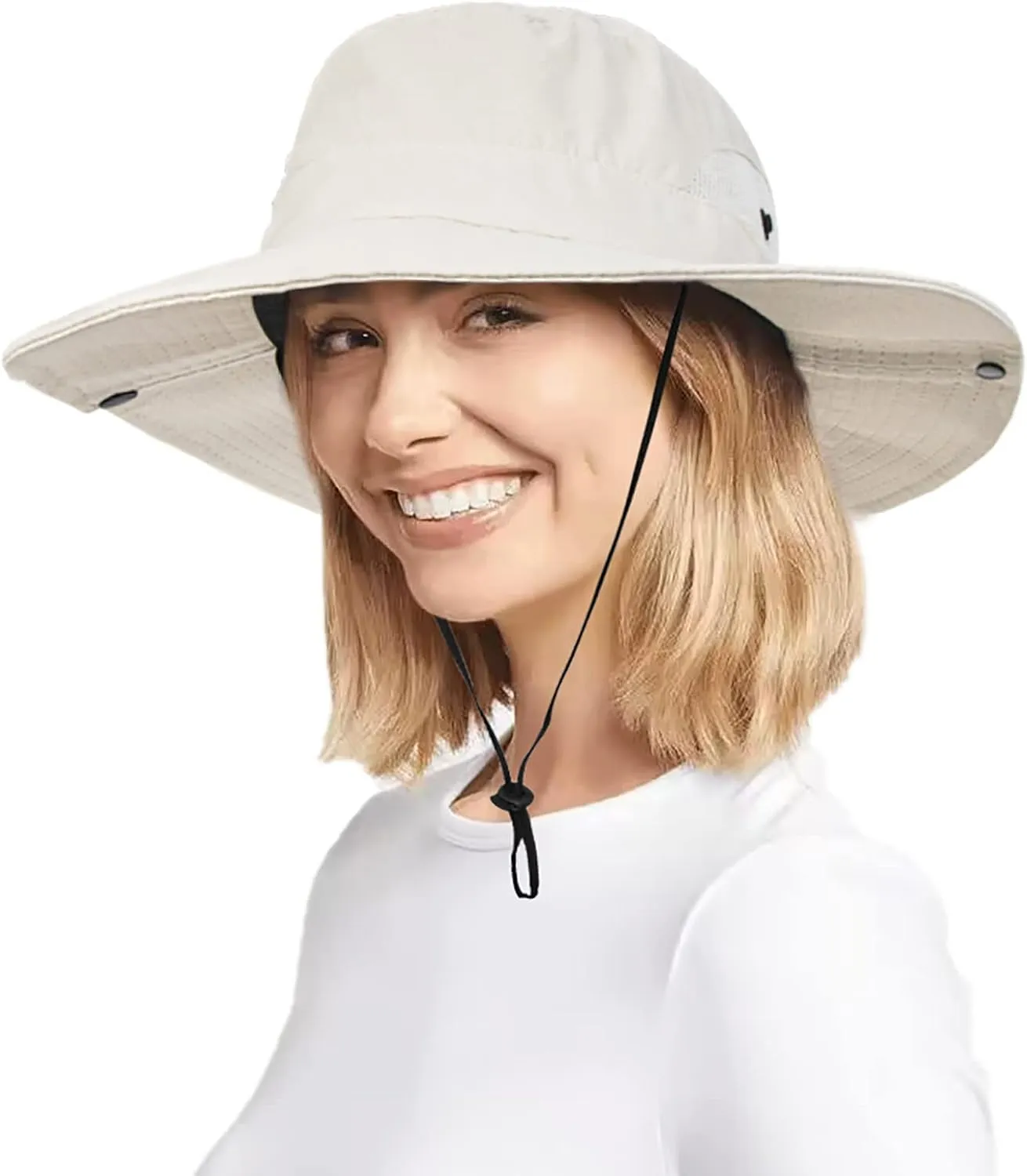 Womens Summer Quick-Dry-Sun-Hat Outdoor - Mesh Wide Brim UV-Protection Beach Fishing Hat with Ponytail Hole Foldable