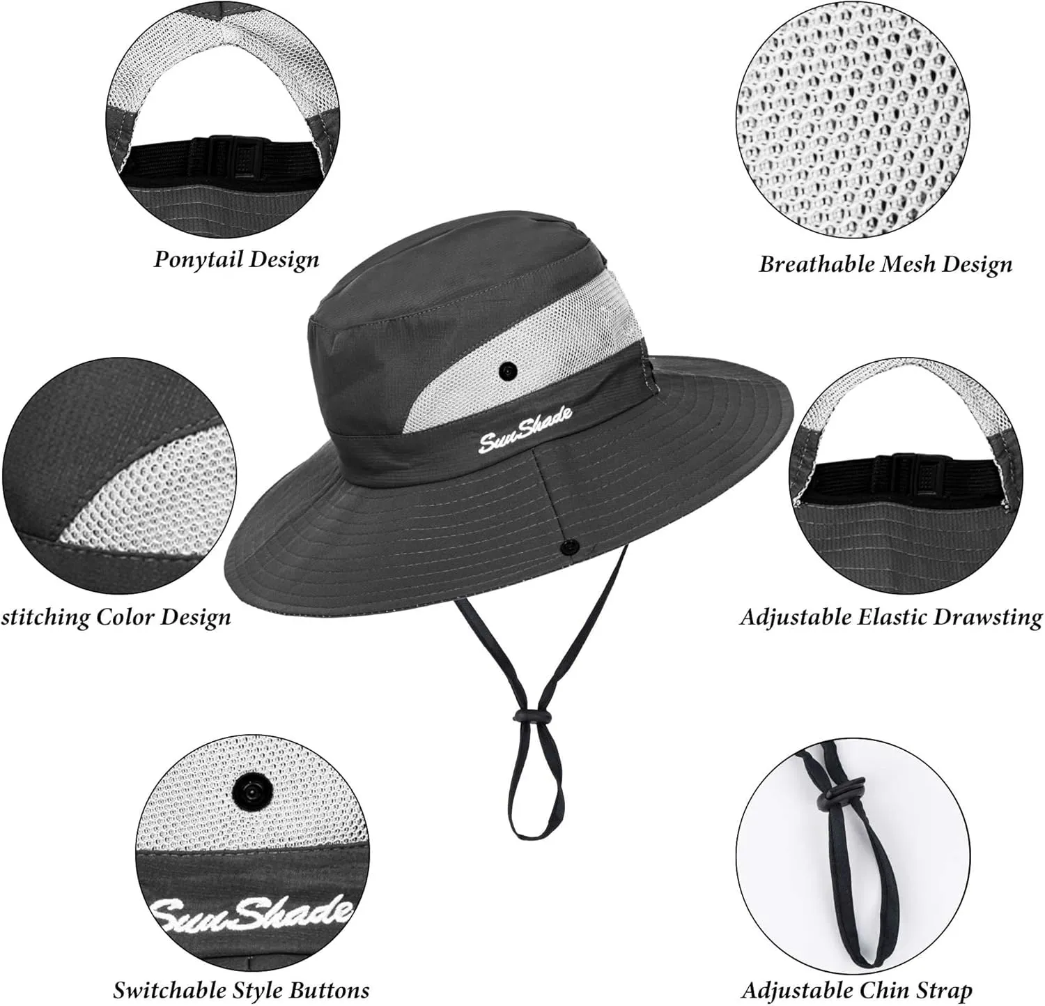Womens Summer Quick-Dry-Sun-Hat Outdoor - Mesh Wide Brim UV-Protection Beach Fishing Hat with Ponytail Hole Foldable