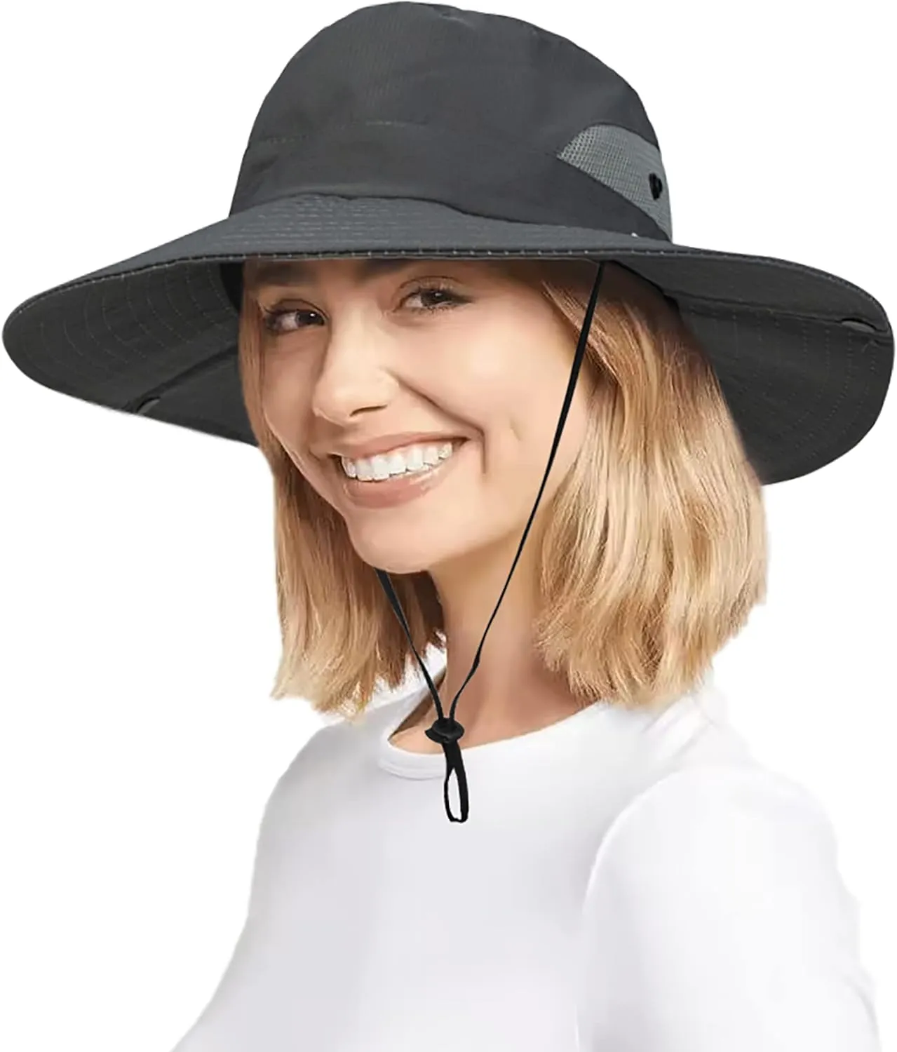 Womens Summer Quick-Dry-Sun-Hat Outdoor - Mesh Wide Brim UV-Protection Beach Fishing Hat with Ponytail Hole Foldable