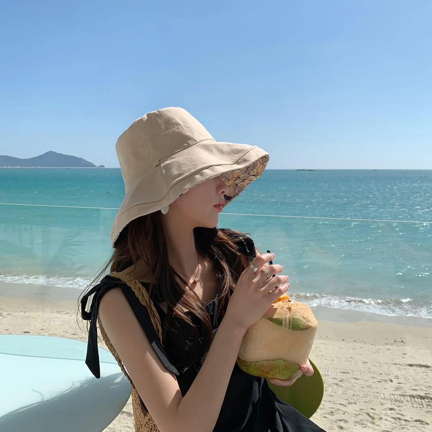 Womens Sun Hats UPF 50  with Wide Brim Double Sided Wearable Summer Outdoor Foldable Beach Travel Fishing Hat